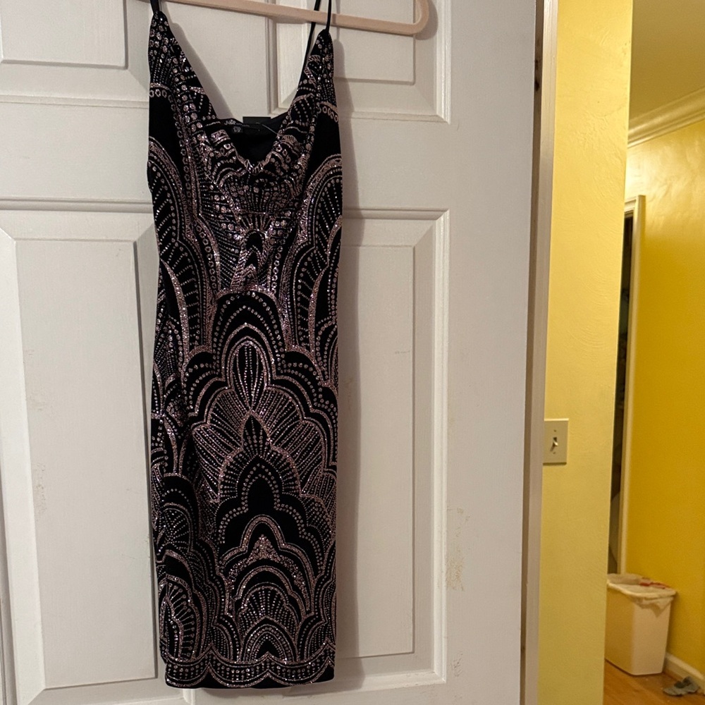 Jump Black and Pink Art Deco Midi Dress